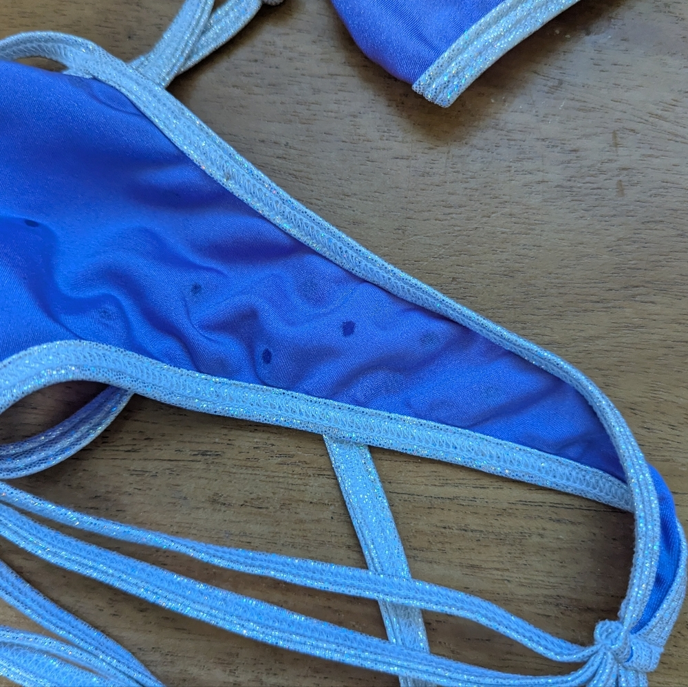 Vintage String Micro Bikini Exotic Dancer Purple Rhinestone‎ Rave V-string - Picture 14 of 14
